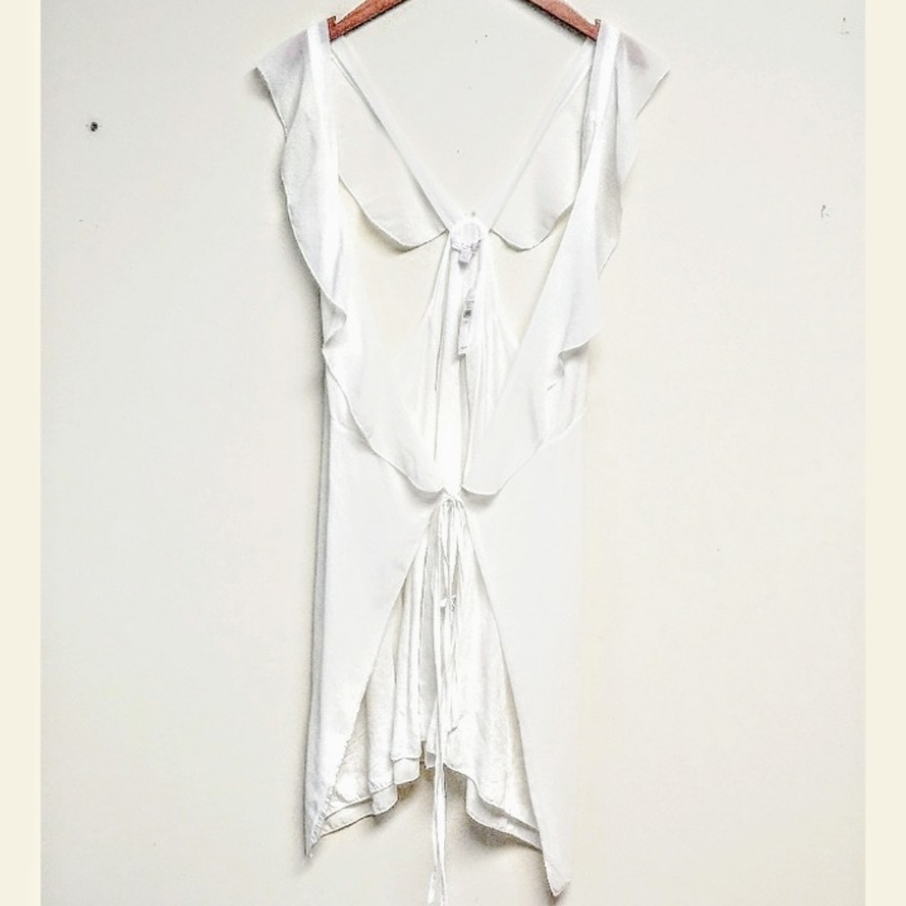Don't Ask Why Sheer White Cover Up Dress Top w Tie - Picture 2 of 6